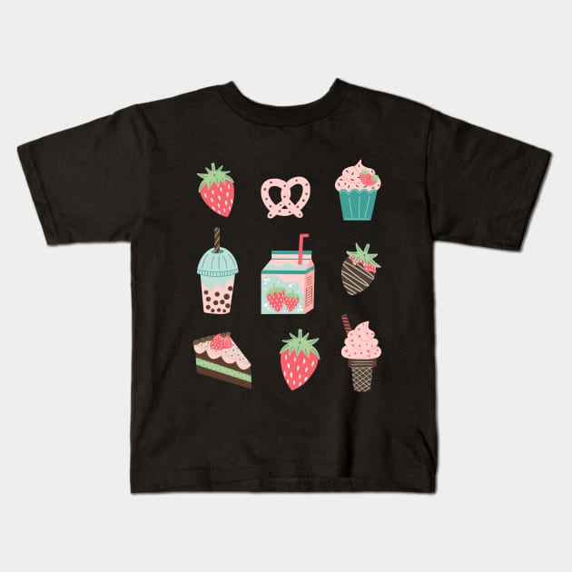 Strawberry Treats Kids T-Shirt by Drafts n Doodles